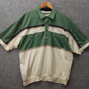 Vintage PALMLAND Classics Shirt Mens XL Green Cream Striped Gaucho Dad Golf Polo